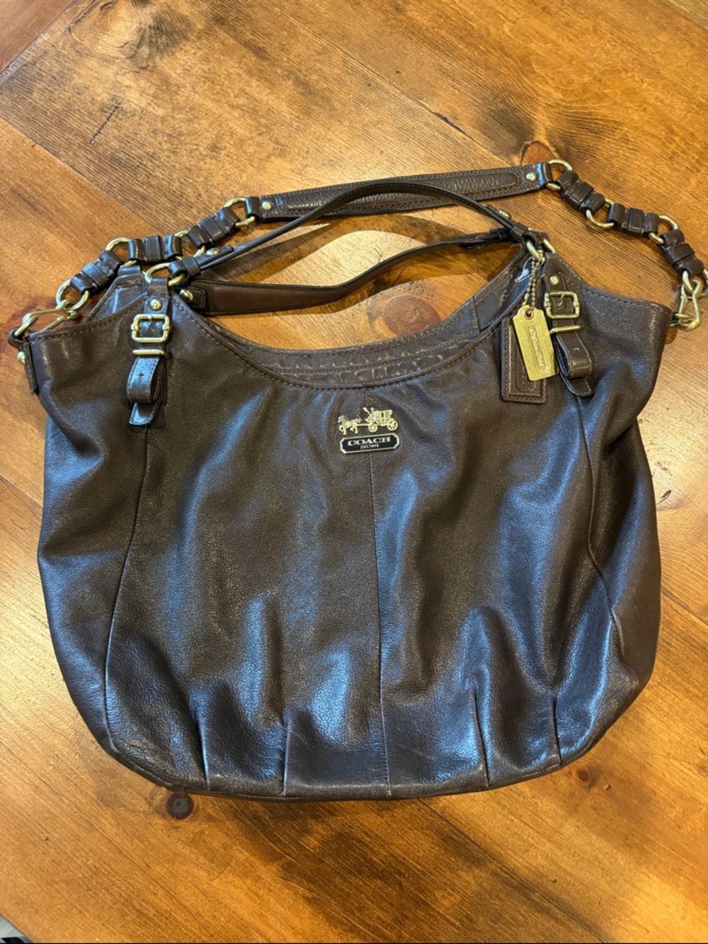 Coach Dark Brown Leather Shoulder Hobo with Gold Hardware.  Large Madison Hobo